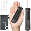 WAFLOO Idropulsore Dentale Portatile Retrattile Cordless, IPX7 Impermeabile, 5 Intensità, 4 Ugelli di Ricambio, per Uso Domestico e Viaggi - Nero