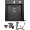Bokaiya Lavandino Cucina Nero, 40x45 cm, Lavello Cucina 1 Vasca in Acciaio Inox, Lavello da Esterno per Camper con Set di Drenaggio e 2 Fori di Preforato, Installazione a Sopratop o Filotop