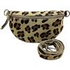 J26 Leopard - Marsupio in pelle scamosciata, unisex, in vera pelle, cachi, 29x13x7 cm, Borsa a
