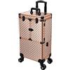 Tayqwiheva Trolley Make up Professionale Valigetta Trucchi con specchio Grande Valigia Trucco con 4 ruote Trolley Estetista con Cassetto Beauty Case Valigetta Unghie con Serratura,Oro