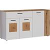 trendteam smart living - Vitoria - Credenza - Bianco opaco/rovere - Comò con applicazioni in legno di cervello - 150 x 83 x 42 cm - 1 cassetto completamente estraibile e 5 scomparti