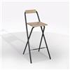 Bissolo Casa Sgabello Alto Pieghevole, Seduta in MDF Naturale, Struttura in Metallo Nero, 47,5 x 50 x 98 cm, Altezza Seduta 75,5 cm