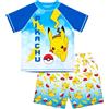 Pokémon - Set da Nuoto per Ragazzi, 2 Pezzi, Pantaloncini da Bagno e Maglietta, Protezione dai Raggi UV, Costume da Bagno per Ragazzi dai 5 ai 12 Anni, Blu, 7-8 Anni