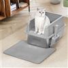 BAKAJI Lettiera per Gatti XL Aperta con Base in Acciaio con Bordo Anti Sabbiolina, Paletta per Raccolta, Tappetino Anti Sporco, Base Antiscivolo, Capacità 25 Litri, Colore Grigio, 50 x 35 x 30 cm