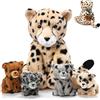 Zomiboo Set 5 Pezzi di Animali di Peluche Ghepardo Peluche Mamma Grande Con 4 Teneri Cuccioli di Ghepardo Nella Pancia per Ragazzi e Ragazze Compleanno Regali di Laurea Decorazioni per Feste