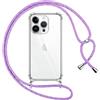 Pnakqil Cover per iPhone 14 Pro con Cordino, Trasparente Custodia con Laccio Tracolla Cellulare Girocollo Collana Protettiva per iPhone 14Pro 6.1 Pollic, Viola 01