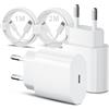 INSYSTEM Confezione da 2 caricabatterie rapido USB C con cavo di ricarica per iPhone 2 m e 1 m, cavo di ricarica rapida per i Phone 14/13/12/11/Pro Max/Mini/SE/Xr/X/Xs Max, Pad, cavo e spina di alimentazione