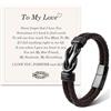 QianSiLi Bracciale Personalizzato in Acciaio e Cuoio per Uomo - Idee Regalo San Valentino, Anniversario, Compleanno per Lui, Fidanzato, Marito (Marrone)