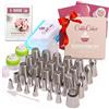 CukkiCakes Beccucci Russi | SET Decorazione per Fiori di Torta/Cupcake 61 Pezzi: 34 Beccucci Sac a Poche + 20 Tasche da Pasticcere Usa e Getta + 1 Sacca in Silicone + 4 Adattatori + Guida