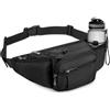 Wiserset Marsupio per uomo e donna, marsupio con portabottiglie, cinturino regolabile con 6 tasche con cerniera per escursioni, passeggiate con cani, jogging, ciclismo, viaggi, corsa, Nero , 39,4 x