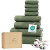 Ferò Set Asciugamani Bagno Cotone Di Lusso 8 Pezzi, OEKO-TEX, 100% Cotone Premium, 550 g/m², Ultra Morbido, Design Italiano, 2 Teli Bagno 70x140, 2 Asciugamani Viso 50x100, 4 Lavette 30x30, Verde