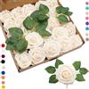 COSORO 25 Pezzi Fiori Artificiali Rose Artificiali Champagne, Mousse Finte con Steli per Decorazione Floreale per Anniversario, Matrimonio, Torta, Festa, Giardino, Artigianato, Doccia Nuziale, San Valentino