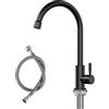 CECIPA Rubinetto per acqua fredda nero, rubinetto solo per acqua fredda con dadi in acciaio inox 304, rubinetto acqua fredda nero con tubo di collegamento da 60 cm X1 - ideale per cucina, rubinetto
