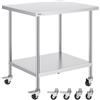 VEVOR Tavolo da Lavoro in Acciaio Inossidabile 762 x 457 mm con 4 Ruote Argento
