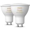 Philips Hue White Ambiance, Faretto LED Smart GU10, Luce Bianca da calda a fredda, 350lm, Compatibile con Bluetooth, controllo vocale con Alexa, Apple Home e Google Assistant, pack da 2