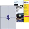Avery Zweckform Avery Italia L6134-20 Etichette adesive in poliestere argento resistenti, 20 fogli A4, rettangolari 105x148mm, 4 etichetta per foglio, adesivo permanente, stampanti laser