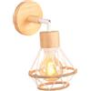 TOKIUS Lampada da Parete Interna Industriale Applique da parete Gabbia Interno E27 Metallo Lampadari e Plafoniere Cucina regolabile 180° Per Cucina Camera da letto (Bianco-Legno-Corda di canapa, 1 pezzo)