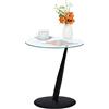 Relaxdays Tavolino da Salotto, Rotondo, Base in Acciaio, Ripiano in Vetro, HD 49x45 cm, Design Moderno, Nero/Trasparente, 1 pz