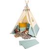 Pinolino Tenda Tipi Yuma in tessuto e legno con finestra, tappetino e sacchetto portaoggetti per bambini dai 3 J in su, tessuto con toni pastello e bandierine, beige verde
