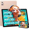 SUAAT 2025 Nuovo Tablet 11 pollici Android 14 Tablet 24GB RAM 256GB ROM (1TB espandibile), Octa-Core, 5G +2.4G WiFi, Widevine L1, 13MP + 5MP, Bluetooth 5.0, 8000mAh Touch Tablets con custodia-Oro