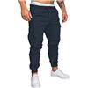 Generico Pantaloni Cargo Uomo Cotone con 6 Tasche Laterali Coulisse Casual Pantaloni Uomo Pantaloni Invernali Uomo Lavoro Pantaloni con Tasche Laterali Uomo Blu