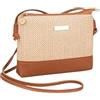 Disparatte Borsa in Vimini e Pelle, Borsa a Tracolla Donna Piccola, Estate, Borsa a Mano in Paglia con Dettagli in Ecopelle Marrone, Cerniera Dorata, Stile Casual Elegante, Ideale Per Cellulare, Viaggio