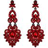 EVER FAITH Orecchini Donna Cristallo Nozze Vintage Stile Floreale Foglia Lampadario pendenti Rosso Nero-fondo