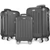 POSH Valigia rigida con ruote trolley bagaglio a mano, grande, media, piccola in ABS, Set di valigie leggere da 3 pezzi nelle misure M-L-XL (nero, SET)