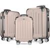 POSH Valigia rigida con ruote trolley bagaglio a mano, grande, media, piccola in ABS, Set di valigie leggere da 3 pezzi nelle misure M-L-XL (champagne, SET)
