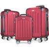 POSH Valigia rigida con ruote trolley bagaglio a mano, grande, media, piccola in ABS, Set di valigie leggere da 3 pezzi nelle misure M-L-XL (rosso vino, SET)