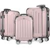POSH Valigia rigida con ruote trolley bagaglio a mano, grande, media, piccola in ABS, Set di valigie leggere da 3 pezzi nelle misure M-L-XL (rosa cipria, SET)