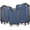 POSH Valigia rigida con ruote trolley bagaglio a mano, grande, media, piccola in ABS, Set di valigie leggere da 3 pezzi nelle misure M-L-XL (blu navy, SET)