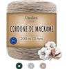Creative Deco Corda Macrame 3mm x 200m Filo Cotone Beige Scuro | Cotone per Uncinetto | Filo Macramè 3mm (+-0.5mm) Fettuccia per Borse a Uncinetto, Macrame da Parete | Spago Decorazioni, Cordino