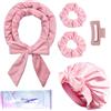 Hroevc Fascia per capelli senza calore, con cuffia a doppio strato, morbidi bigodini per dormire, set di aste arricciacapelli senza calore + cuffia in seta per donne e ragazze, capelli lunghi, onde