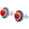 GEMS VIBES Orecchini a bottone in corallo rosso Gems Vibes per donna, in argento sterling 925, fatti a mano, regalo di compleanno per lei, anello con pietra preziosa Boho