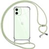Pnakqil Cover per iPhone 12 Mini con Cordino, Trasparente Custodia con Laccio Tracolla Cellulare Girocollo Collana Protettiva per iPhone 12 Mini 5.4, Verde