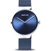 BERING 14539-307 Orologio unisex al quarzo, orologio da polso con cassa in acciaio inossidabile color argento da 39 mm e quadrante blu, cinturino in maglia milanese, vetro zaffiro, 5 ATM