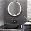 kleankin Specchio Bagno Rotondo con Luce LED Ø60 cm, 3 Colori Luce, 3000-6500K, Specchio da Parete con Luminosità Regolabile, Funzione Memoria, Interruttori Touch, Display dell'ora e Temperatura, Oro