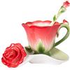 DXLANS Caffè Con Piatto, Set Tazze Caffe Forma 3D Rosa del fiore dello smalto in ceramica tazza di caffè tè e piattino Cucchiaio Di alta qualità in tazza di porcellana creativo regalo di San Valentino design
