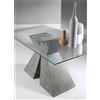 Liberoshopping Tavolo fisso per sala da pranzo con base in legno e piano in vetro ZEFIRO (Cemento piano Fumè)