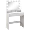 HOMCOM Tavolo Toeletta da Trucco con Specchio e 10 Luci LED Regolabili a 3 Colori, Postazione Trucco con 2 Cassetti e 3 Scomparti, per Camera da Letto, 80x40x135 cm, Bianco