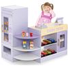 COSTWAY Set di Giocattoli in Legno per il Supermercato, Negozio Alimentare per Bambini con Bancone Cassa, POS, Distributore Automatico, per Bambini 3 - 8 Anni (Viola)