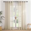 PONY DANCE Tende Trasparenti per Soggiorno 2 Pezzi 140x245 CM Voile Curtains Effetto Lino con Anelli per Salotto Eleganti Tende Camera da Letto, Cachi