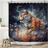 ASDCXZ Tenda da doccia tigre 180 x 180 cm, arte acquerello dominante tigre animale rosa fiori colorati tenda da doccia lavabile tessuto poliestere impermeabile tenda da bagno per vasca da bagno con 12