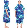 Queenshin Surf Poncho con Cappuccio Asciugamano Microfibra,Adulto Cambiarsi Accappatoio 90x105cm,Telo da Bagno Asciugatura Rapida Assorbente,per Nuoto,Spiaggia e Viaggio(Onde Blu)