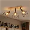 LVWIT Faretti LED da Soffitto Orientabili Nero, Faretto da Interno con 3 Lampadine LED E14, Base di Legno, Faretti Soffitto Retrò per Barra, Salotto,Cameretta, Cucina (Lampadine Escluse)