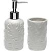 Generico Set Accessori Bagno in Ceramica - Dispenser Sapone e Porta Spazzolini, Dosatore Sapone Liquido + Bicchiere Portaspazzolino, Design Moderno Lucido (Bianco)