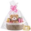 Boensi Cestino Regalo Vuoto 30 x 20 x 12cm - Cestino Intrecciato con Sacchetto Regalo e Nastro Cestino per Ospiti Vuoto per Pasqua,Baby Shower,Compleanno,Matrimonio,Ringraziamento e Natale (Bianco-marrone)