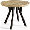 AlpiMeble Tavolo rotondo per sala da pranzo OVO, tavolo allungabile, diametro da 80 cm a 130 cm, tavolo da soggiorno colore: Artisan, con gambe in legno di colore nero