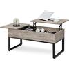 Yaheetech Tavolino da caffè Sollevabile Tavolo da Salotto Elevabile Tavolo da Divano con Ripiano Alzabile e Allungabile da Soggiorno Multiuso 122 x 50 x 49-61 cm Grigio